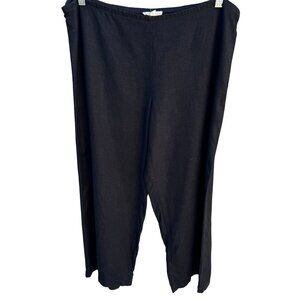 Eileen Fisher Black Relaxed Organic Linen Cropped Pants Lagenlook Minimalist L‎